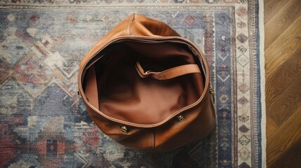 Open Brown Leather Duffle Bag