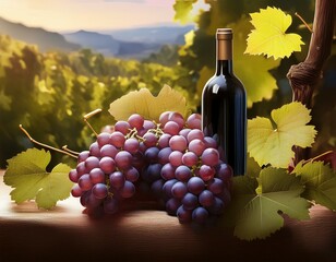 Illustration with grapes and bottle of wine 