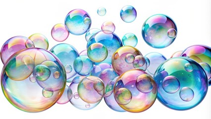 Soap bubbles isolated on white background, soap bubbles, isolated, white background, translucent, floating, round