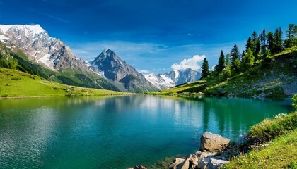 Naklejka premium alpine lake scenery, AI generated