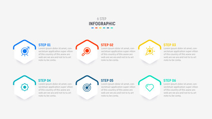 Business  infographics design for Six Step, option, parts or process. Infographic 6 element design template for presentation.  process diagram, step banner, flow chart, 6 option template.