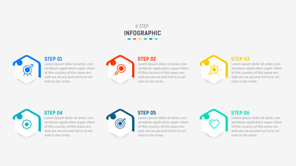 Business  infographics design for Six Step, option, parts or process. Infographic 6 element design template for presentation.  process diagram, step banner, flow chart, 6 option template.