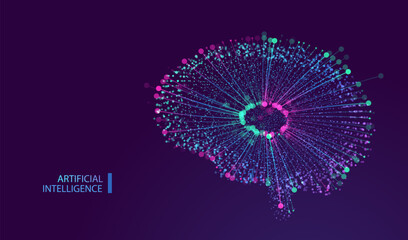 Ai brain technology infographic background. Futuristic artificial intelligence mind design. Connecting idea innovation concept. Machine learning connect genius human. Vector illustration.