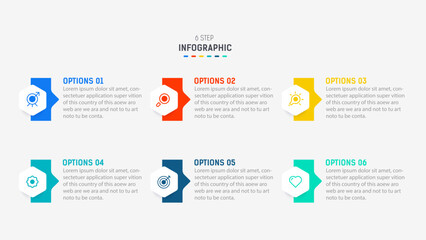 Business  infographics design for Six Step, option, parts or process. Infographic 6 element design template for presentation.  process diagram, step banner, flow chart, 6 option template.