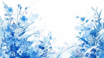 Watercolor Art Background with Blue Flowers 