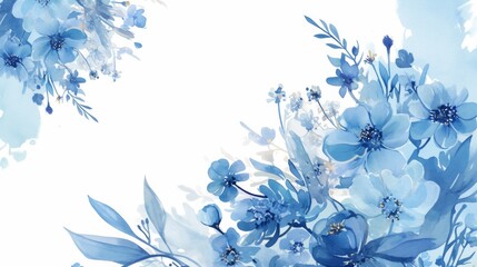 Watercolor Art Background with Blue Flowers 