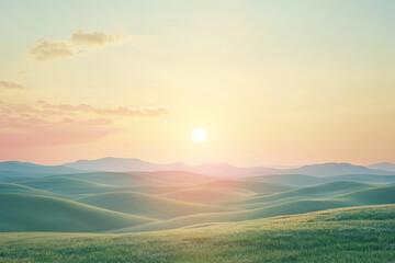 Obraz premium A breathtaking sunset over gentle rolling hills, painting the sky in pastel hues that evoke tranquility and peacefulness.