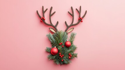 Christmas Reindeer Decor on a Pink Background