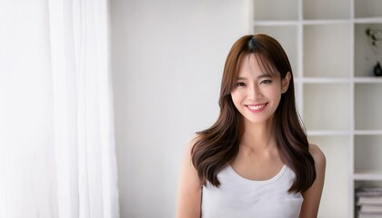 Naklejka premium 可愛くてセクシーな若いアジア人女性のポートレート。（Portrait of a cute and sexy young Asian woman.） 