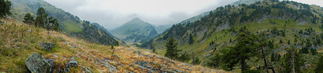 Beautiful landscape with mountains on a rainy day, in Pirineos, Huesca (Spain)