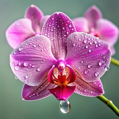 A close up of a branch with flowers in the rain