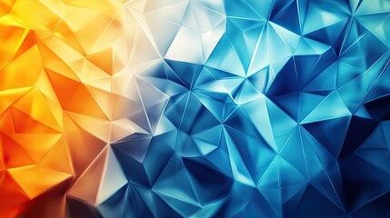 Fototapeta premium Abstract geometric background with vibrant triangles and polygons in shades of blue and orange