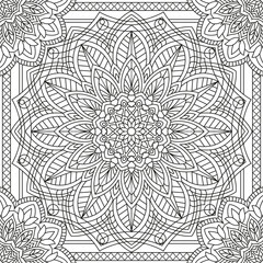 Fototapeta premium Vector drawing for coloring book. Geometric floral pattern. Contour drawing on a white background. Mandala.