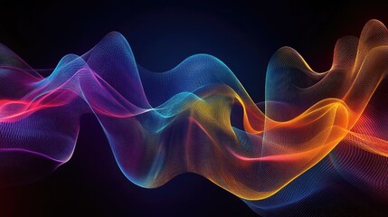 Fototapeta premium Abstract wave of colorful lines flowing across a dark background, creating a sense of motion and energy