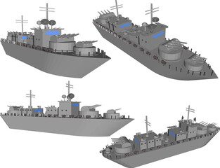 Vector sketch illustration of the design of a battleship war vehicle with complete cannon weapons on the high seas © nur
