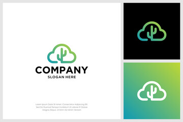 cactus cloud logo design vector