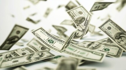 3d illustration falling us dollar bills isolated transparent backdrop