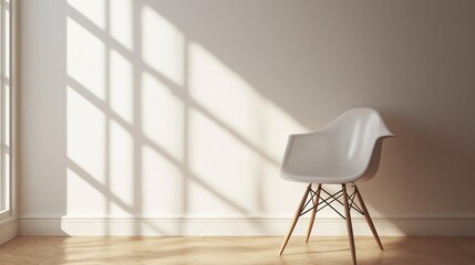 white chair placed against a neutral wall