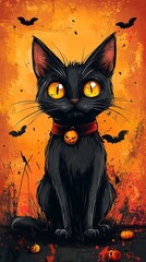 Halloween Cat Cartoon. AI generated illustration