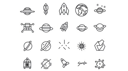 Set of 20 space related line icons. Perfect for web design and mobile app.