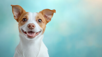 Happy dog posing against a colorful background indoors