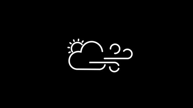 Animated natural weather and sky weather conditions icon ,Strong wind, sun and cloud thin line icon
