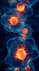 Obraz premium Cellular Mitosis: Visual representation of cellular mitosis, showing cells dividing with vivid, dynamic energy. 