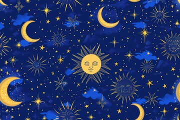 Fototapeta premium Celestial Night Sky Pattern