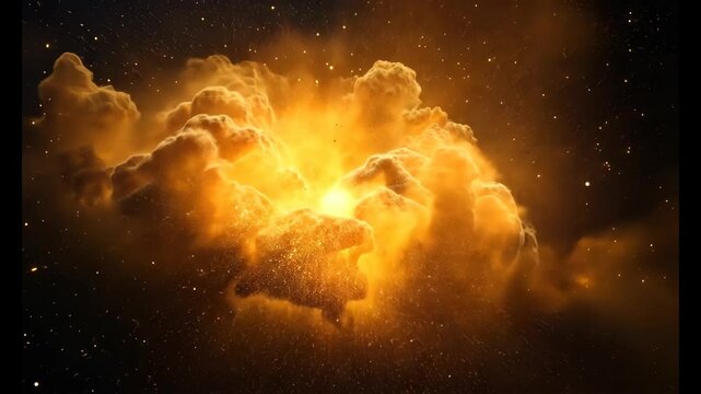 Against a black backdrop, a huge explosion of extremely hot sparks and smoke takes place