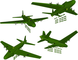 Vector sketch illustration of a war vehicle design, a fighter plane with a complete cannon weapon is firing a flying missile in the air