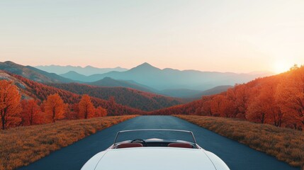 Obraz premium Classic Convertible Driving Through Autumn Mountain Landscape