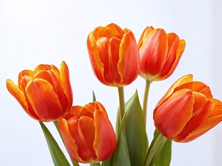 Vibrant orange tulips arranged in a graceful bouquet against a light background during springtime