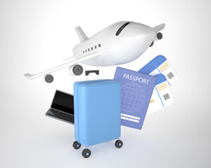 Travel and go on vacation concept 3D illustration on white background 3D Rendering