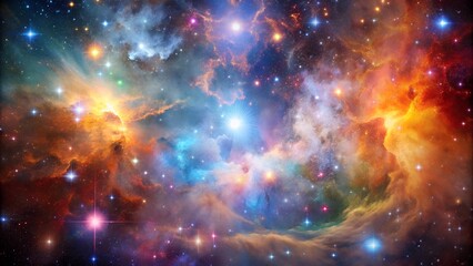 Fototapeta premium A stunning cosmic nebula filled with vibrant colors, stars, and glowing gases in deep space. Perfect for illustrating astronomy, outer space, and the wonders of the universe.