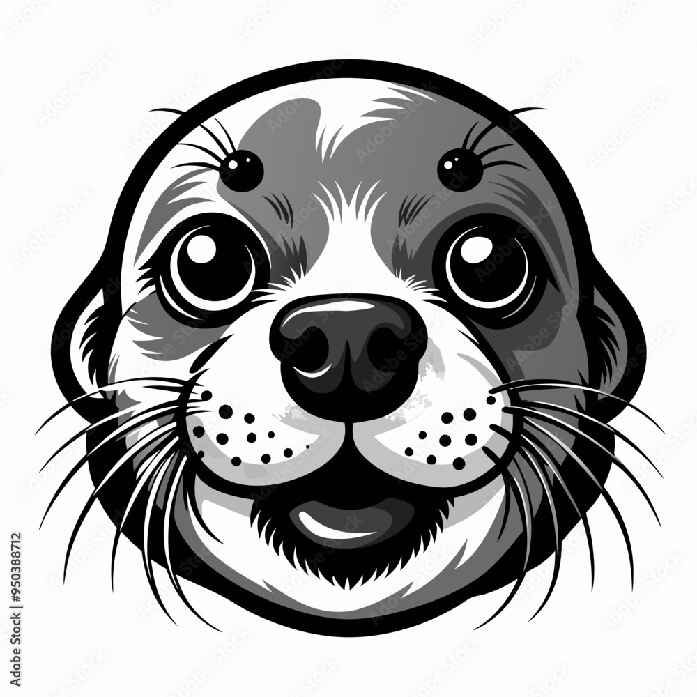 Wall mural sea seal head vector icon, sea lion face illustration