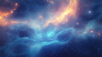 Fototapeta premium Celestial Echoes: Glowing nebula and distant galaxies with subtle cosmic waves, capturing a peaceful, otherworldly atmosphere.