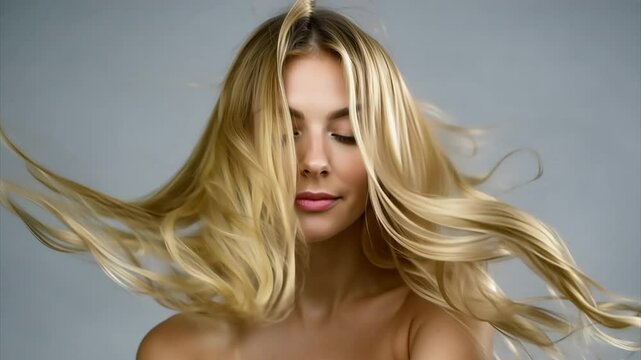 Hair care. Keratin treatment. Beauty fashion. pretty woman with beautiful blond hair