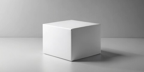 Minimalist white cardboard box with a clean design, isolated on a gray background, perfect for showcasing small product or gift packaging designs digitally.