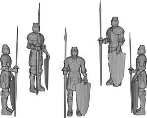 Vector sketch illustration design of European knight with sword and shield of royal era