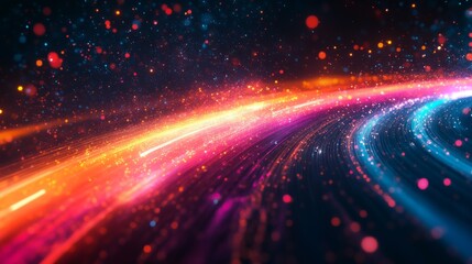 Obraz premium A vibrant and colorful abstract background featuring swirling lines of light and scattered particles, evoking a sense of motion and energy