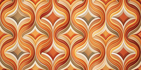 Retro Swirls: A seamless pattern of groovy 70s-inspired waves in a warm palette of orange, brown, and cream. Perfect for vintage and psychedelic designs. 