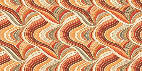 Obraz premium Retro Swirls: A seamless pattern of groovy 70s-inspired waves in a warm palette of orange, brown, and cream. Perfect for vintage and psychedelic designs. 