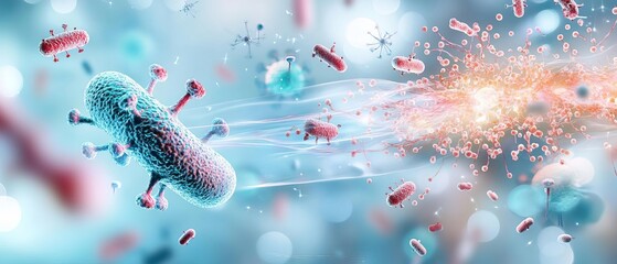 An abstract depiction of a bacillus microorganism releasing spores, highlighting the rapid transmission and the challenges of containing a contagion outbreak in a medical setting