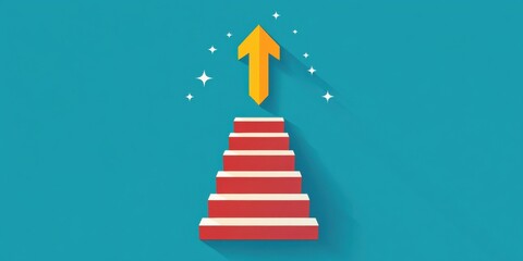 Fototapeta premium Abstract Illustration of Success and Growth with Upward Arrow and Stairs