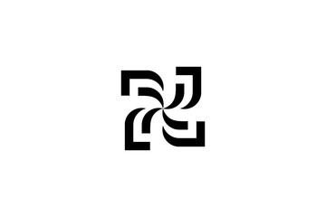 Modern black geometric shape logo. Conveys movement and connection. Perfect for tech, innovation, and futuristic brands. Clean and modern aesthetic.