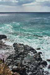 Coastline rock formations on the west part of Mauritius island, Albion, Africa