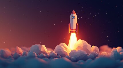 Low Poly Rocket Launch - Space Exploration Art
