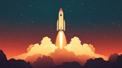 Fototapeta premium Rocket Launch into the Night Sky: A Journey into the Cosmos