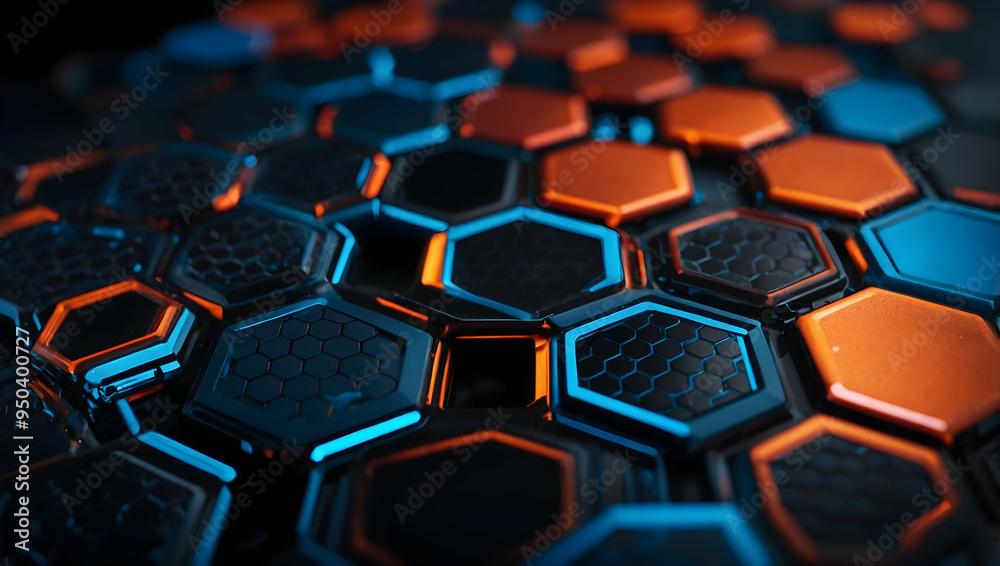 Poster abstract hexagon pattern: a close-up macro shot reveals a mesmerizing pattern of hexagonal shapes, b