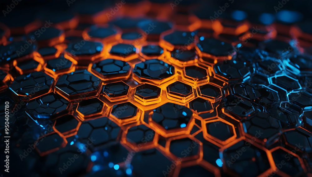 Poster abstract hexagon pattern: a close-up macro shot reveals a mesmerizing pattern of hexagonal shapes, b